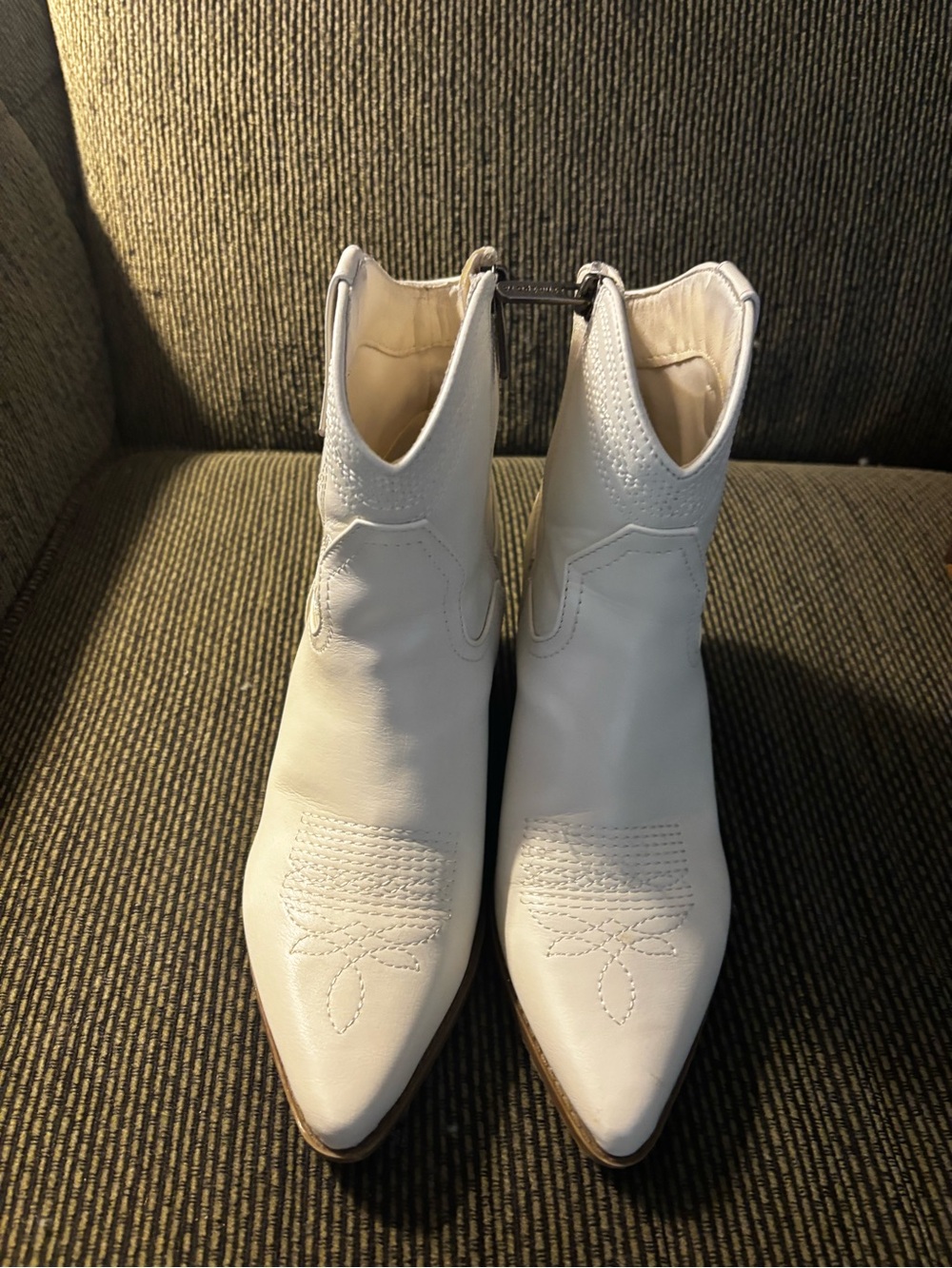White Pointed-Toe Western Ankle Boots